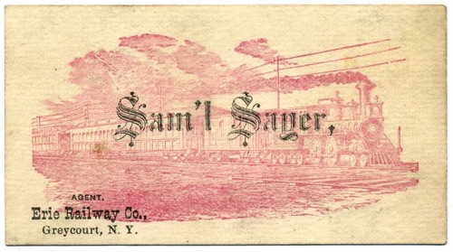 Business card of Sam'l Sayer, agent for the Erie Railway Co. Circa 1900 chs-007982